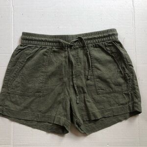 Army  Green Linen Blend Shorts